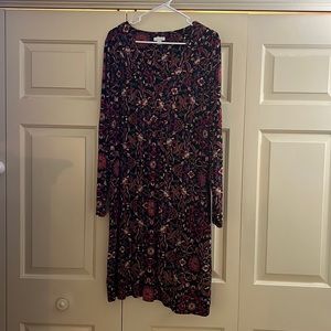 J. Jill size large long sleeve red and black print dress.  95% rayon 5% spandex.
